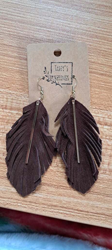 Leather feather earrings