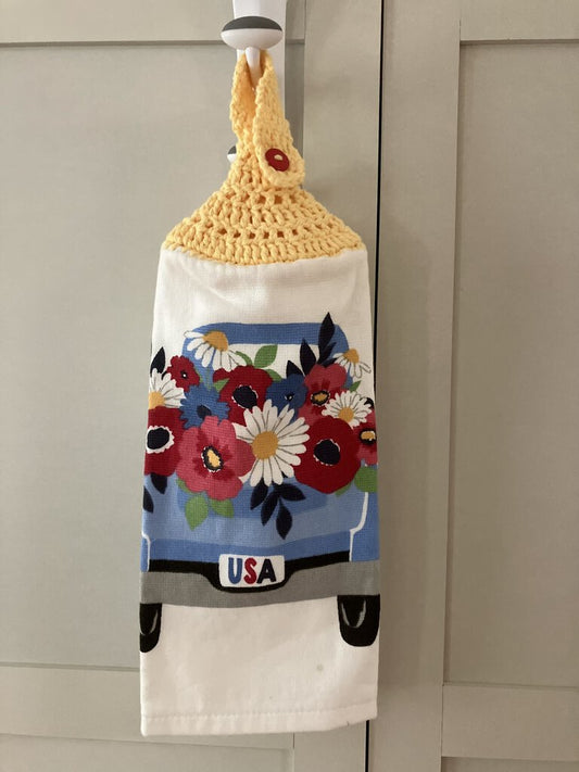 Car with Flowers USA - Hanging Towel