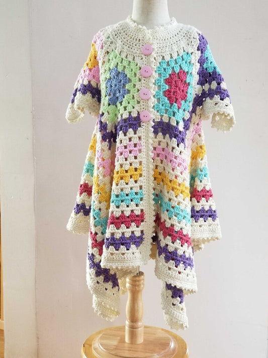 Crochet Girls Sweater Granny Square-Asymmetrical