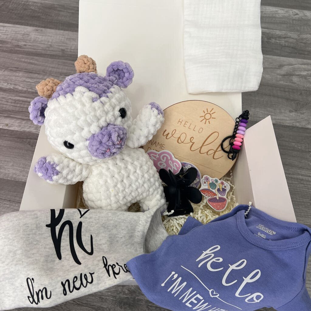 Mama/new baby box set- white and purple