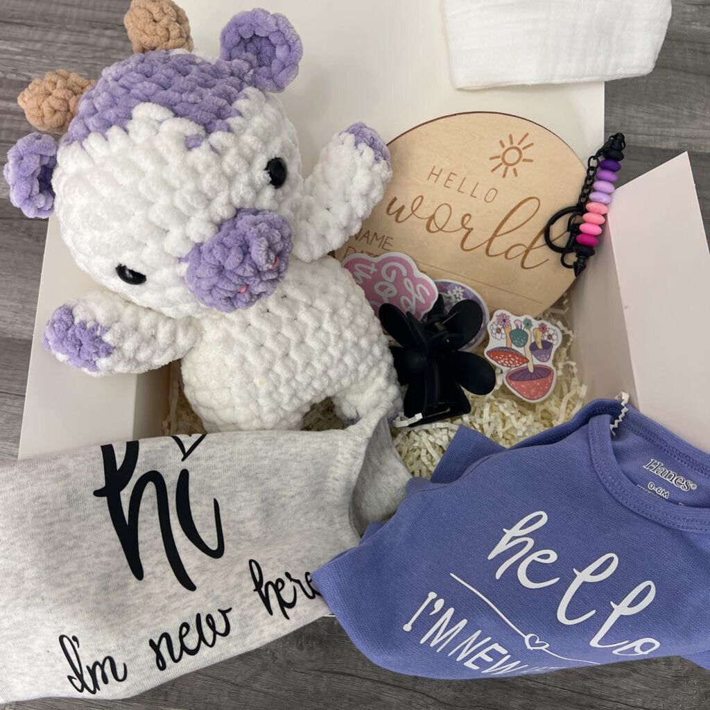 Mama/new baby box set- white and purple