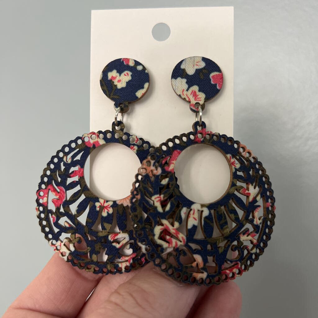 Earrings - large black floral