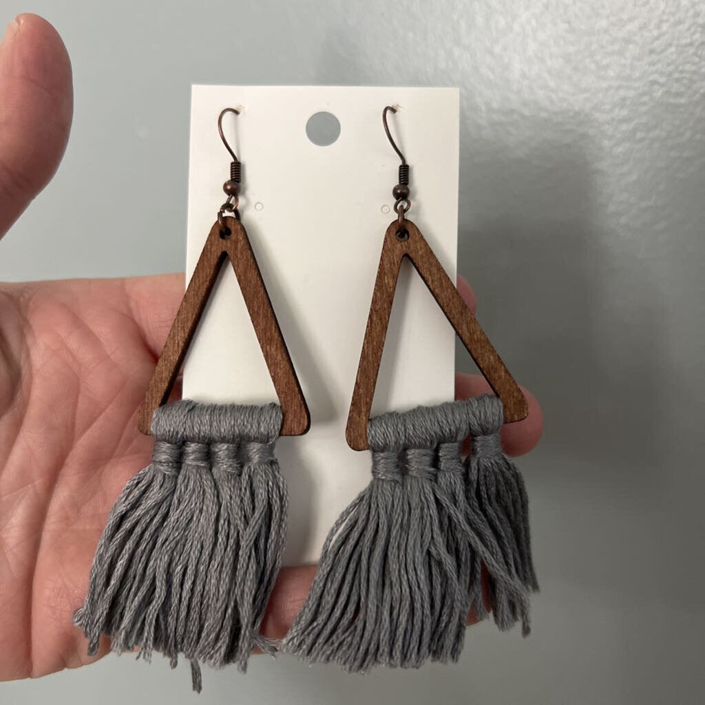 Earrings - boho triangle w fringe