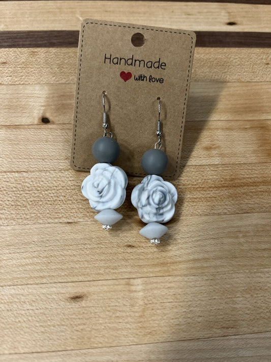 Marble White Rose Earrings