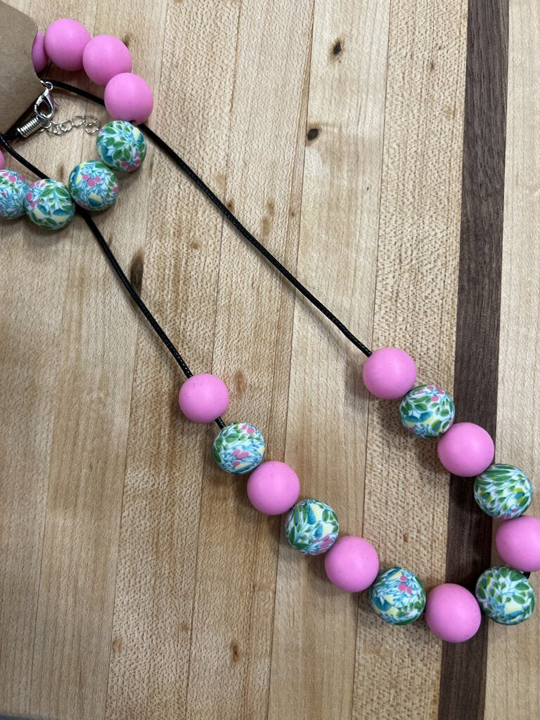 Pink Floral Necklace Set